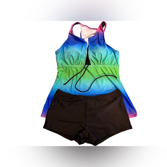 Modest Colorful racerback tankini set with boy shorts bottoms size medium NWT - Picture 3 of 6